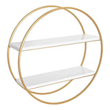 MDF and Metal Round Wall Shelf, White/Gold 24" Diameter - The Linen House