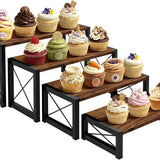 4-Tier Rustic Wooden Cupcake Display Stand – Metal Frame Dessert & Cake Riser Set - The Linen House