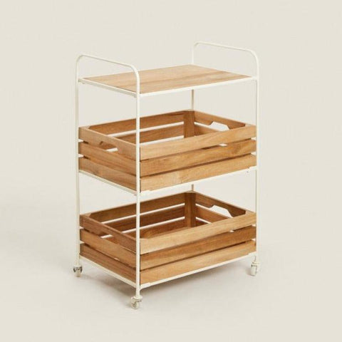 WOOD AND METAL STORAGE CART