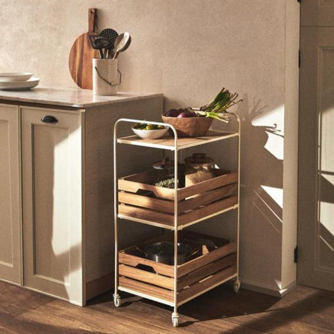 WOOD AND METAL STORAGE CART - The Linen House