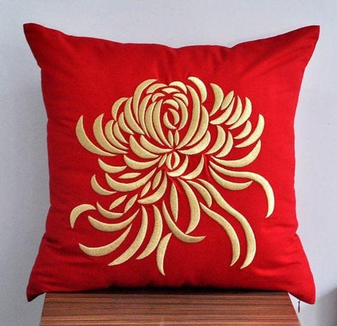Embroidered Cushion Cover (Red) - The Linen House
