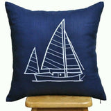 Blue Ocean Ship Embroidered Cushion