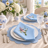Luxury Plain Cotton Napkin with Wildflower Embroidery