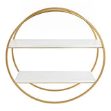 MDF and Metal Round Wall Shelf, White/Gold 24" Diameter - The Linen House