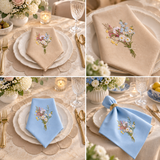 Luxury Plain Cotton Napkin with Wildflower Embroidery
