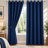 Plain Dyed Eyelet Curtain with Lining (Navy) – Pack of 2