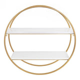 MDF and Metal Round Wall Shelf, White/Gold 24" Diameter - The Linen House