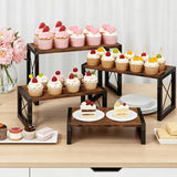 4-Tier Rustic Wooden Cupcake Display Stand – Metal Frame Dessert & Cake Riser Set