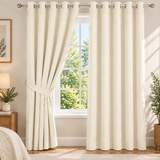Plain Dyed Eyelet Curtain with Lining (cream) – Pack of 2