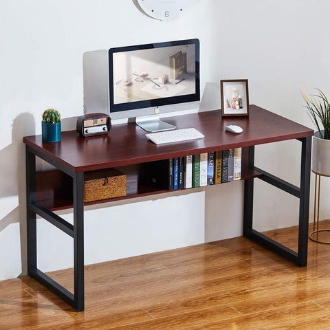Computer Desk with Bookshelf, Modern Office Desk with Storage Shelves - The Linen House
