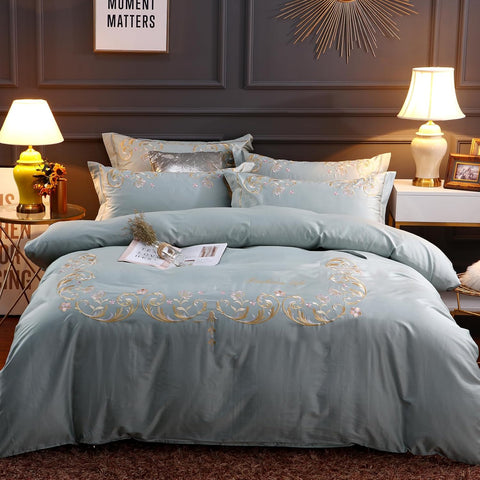 Rose Flower Embroidery Duvet Set - The Linen House