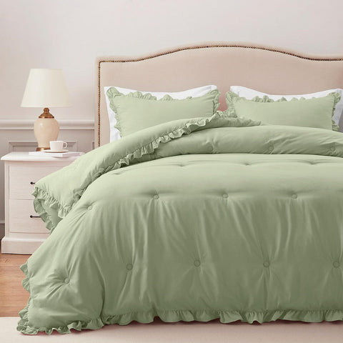 Olive Bloom Ruffle Comforter Set
