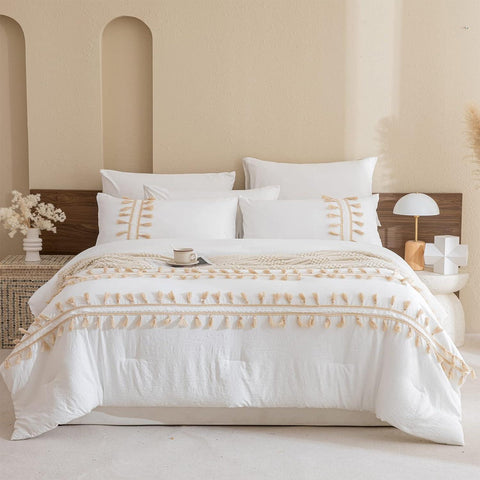 White Tassel Decor Duvet Set - The Linen House