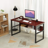 Computer Desk with Bookshelf, Modern Office Desk with Storage Shelves