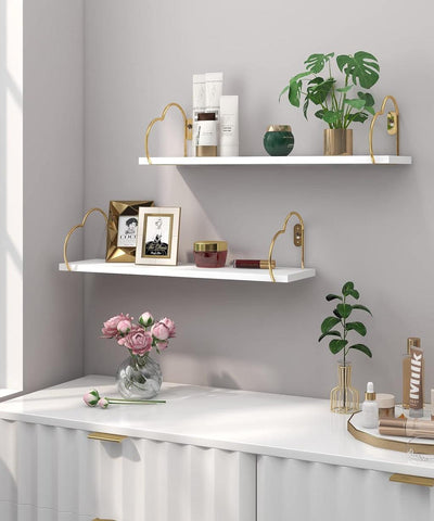 Golden Heart Floating Shelves for Bathroom Cute Romantic Modern Wall Mounted - The Linen House