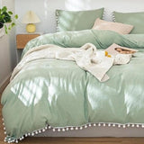 Plain Dyed Duvet with pom pom lace