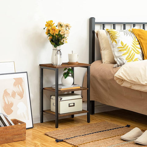 End Table, Nightstands with 3-Layer Storage Shelves, Side Table for Small Spaces