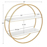 MDF and Metal Round Wall Shelf, White/Gold 24" Diameter - The Linen House