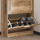 Space-Saving Shoe Cabinet with Dual Tilt-Out Compartments