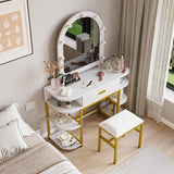White Vanity Mirror with Lights and Table Set with Drawers,