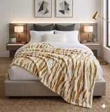 Luxury Reversible Faux Fur Throw Blanket – Camel & White Pattern