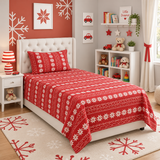 Red Christmas Pattern Single Bedsheet