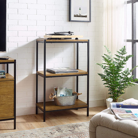 3 Tier Bookshelf Rustic Industrial Bookcase with Modern Open Shelves