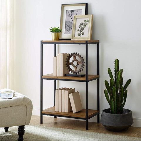 3 Tier Bookshelf Rustic Industrial Bookcase with Modern Open Shelves - The Linen House