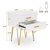 Tribesigns 2-Drawer White and Gold Nightstand