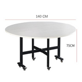 Mobile Folding Dining Table with 6 Wheels, Marble Texture Table Top