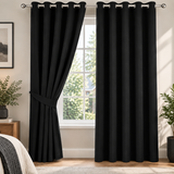 Plain Dyed Eyelet Curtain with Lining (Black) – Pack of 2