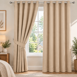 Plain Dyed Eyelet Curtain with Lining (Beige) – Pack of 2