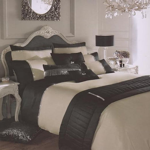 Black with Beige Bridal Bedding Duvet Cover - The Linen House
