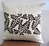 Embroidered Cushion Cover (light grey with dark brown) - The Linen House