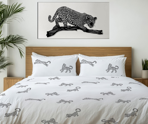 White Embroidered Safari Cheetah Bedset