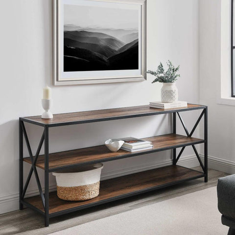 Middlebrook Designs Hattie 60-inch X-frame Bookshelf - Black Metal - The Linen House