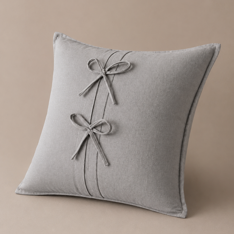 Luxury Cotton Cushion Cover with Double Bow Design