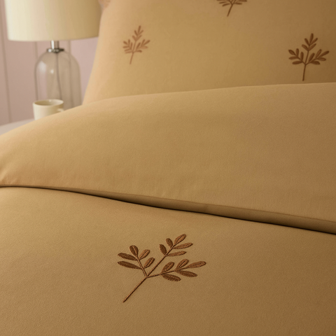 Embroidery Fern Leaf Bedsheet Beige