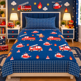 Fire Truck & Helicopter Kids Bedsheet