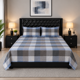 Blue Grey Plaid Printed Bed Sheet