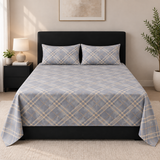 Grey Plaid Printed Bed Sheet