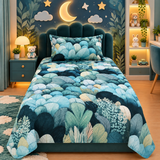 Teal Leaf Print Kids Bedsheet