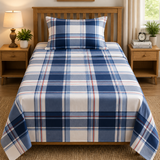 Navy Blue Check Print Kids Bedsheet