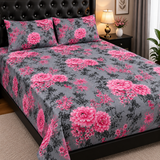 Pink Dahlia Grey Floral Fitted Sheet
