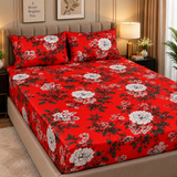 Crimson Red Floral Fitted Sheet