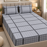 Grey Windowpane Check Fitted Sheet