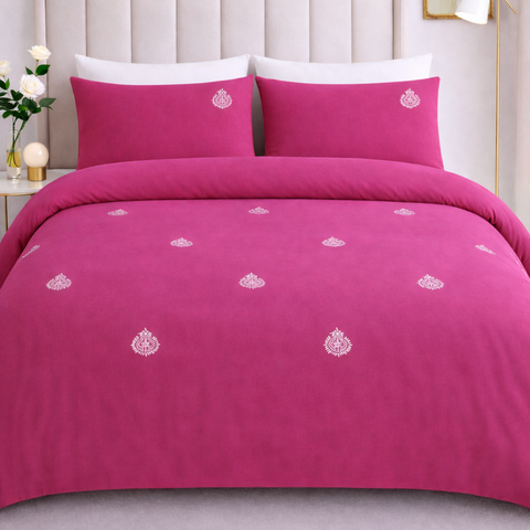 Shocking Pink Embroidered Bedding Set