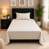 Elegant Beige Stripe Single Bedsheet