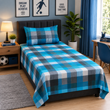 Blue Checkered Single Bedsheet