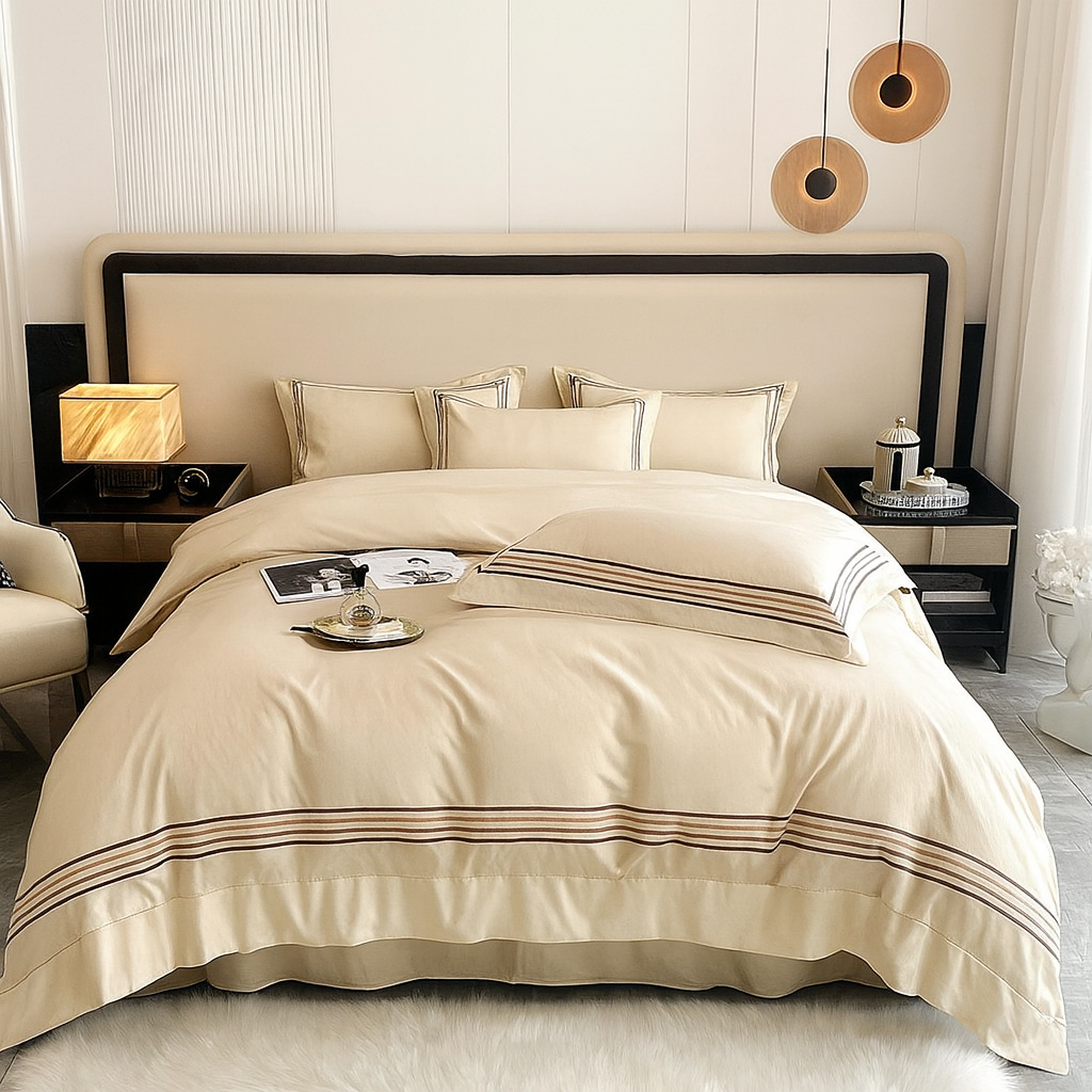 Multi Embroidered Baratta Stitch Tetra Line Duvet Set